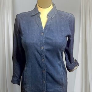 J.Jill Denim shirt dress articwash petite VNeck button down pockets NWT Sz XSP